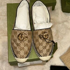 Gucci Beige and Gold GG Espadrilles